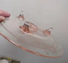 pink depression glass plate 3 footed floral etched