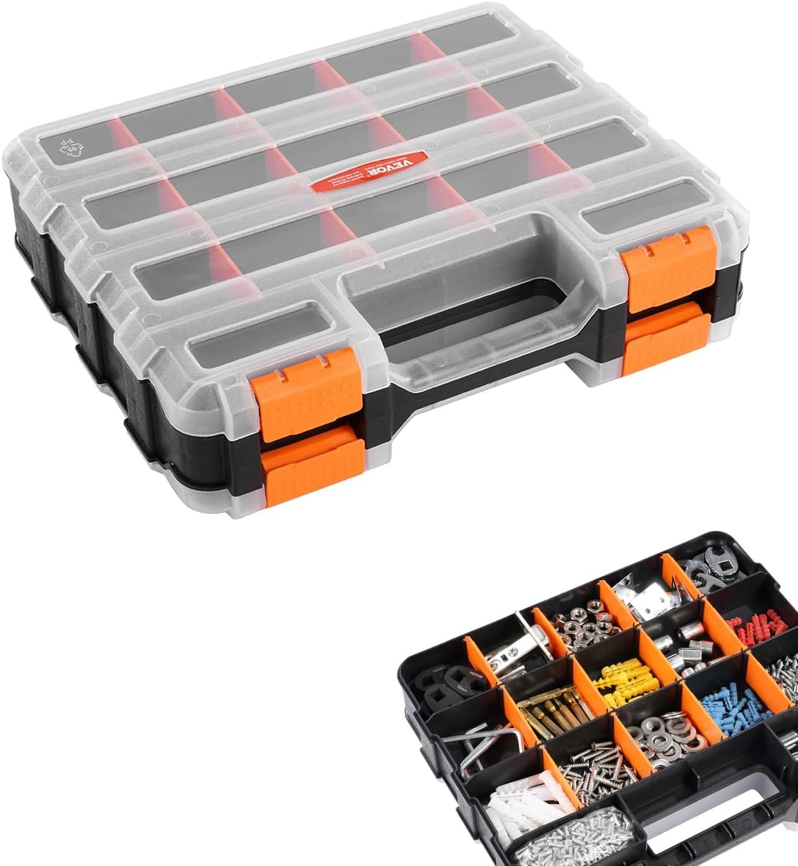 Small Parts Organizer, 34-Compartment Double Side Tools Organizer Box with 24...