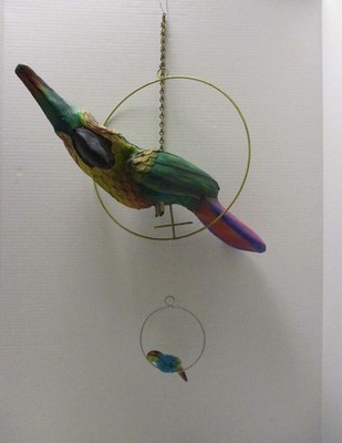 Large Paper Mache Parrot Macaw & Baby on Hanging Perches