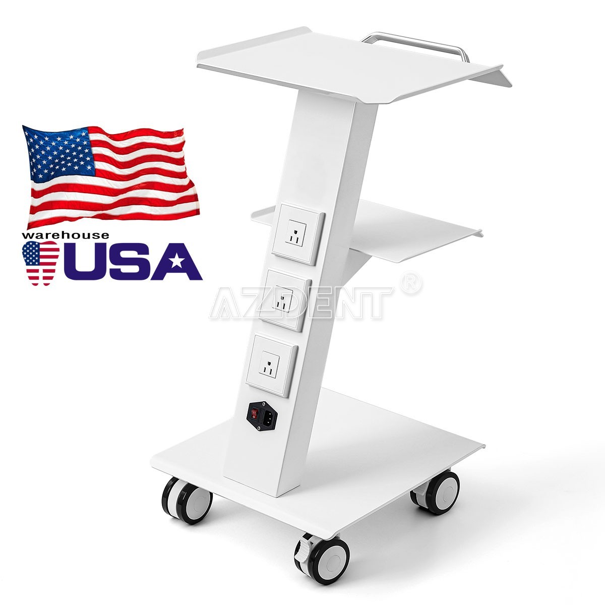 Dental Mobile Tool Cart Trolley 3-Layer Double-Drawer Medical Cart power socket