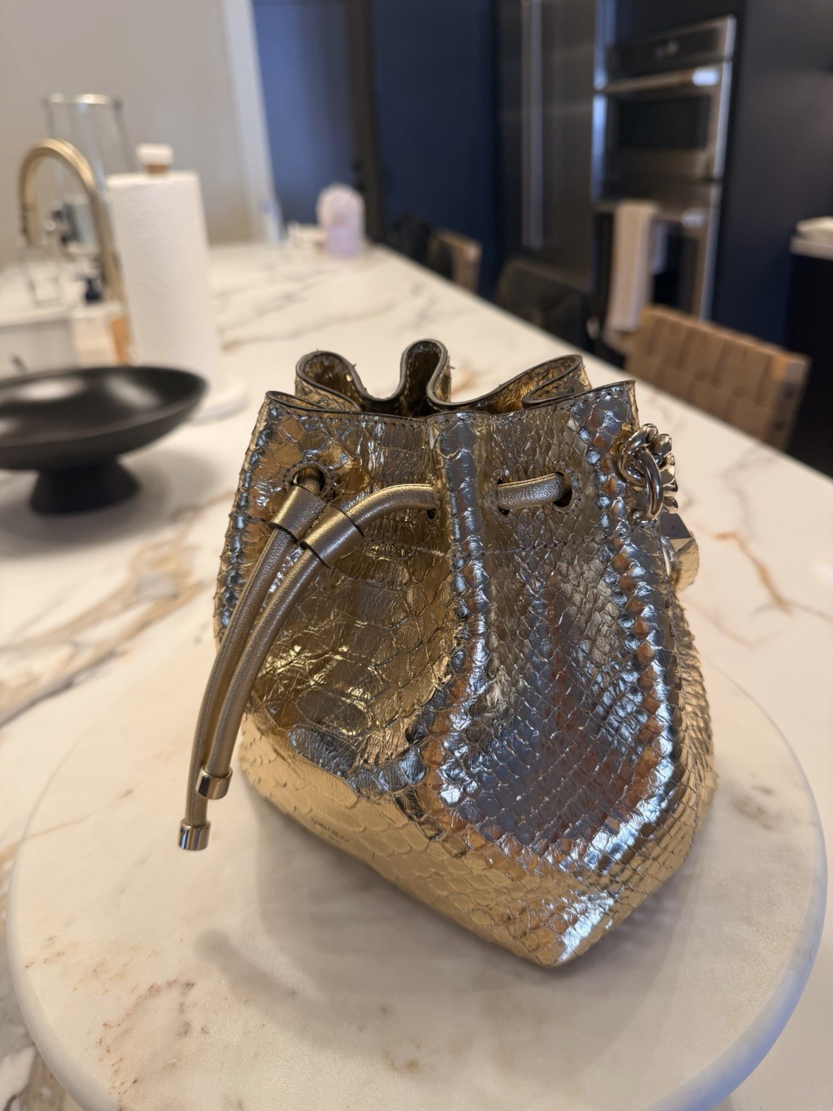 Jimmy Choo Micro Bon Bon Mini Handbag Gold Python Leather BNEW without tags — image 7