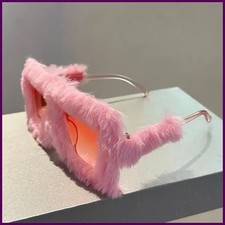Oversized Plush Sunglasses Winter Shades for Women Soft Fluffy Square Frame Sun