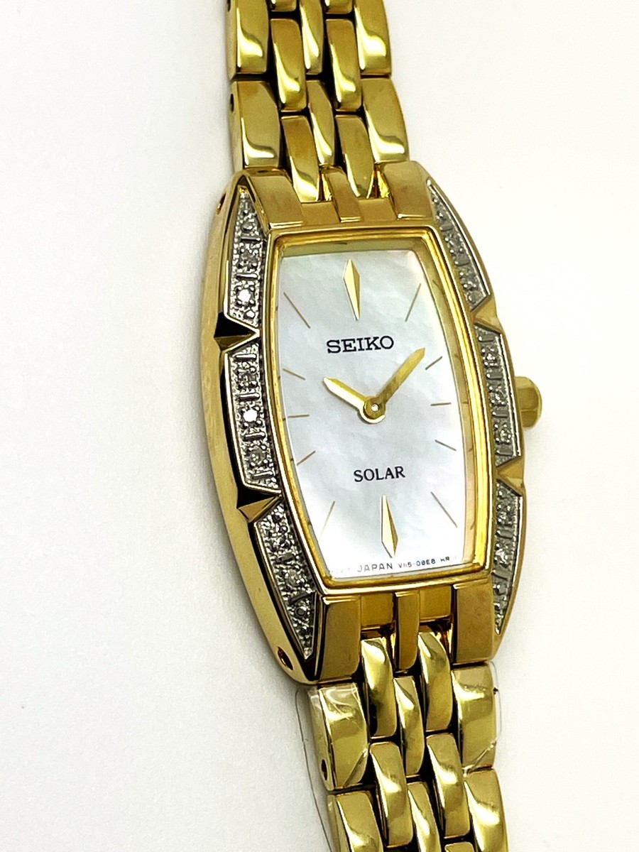 SEIKO LADIES V115-0AN0 14 DIAMOND NOT-WORKING SOLAR DRESS ANALOG WATCH SUP156 View 2