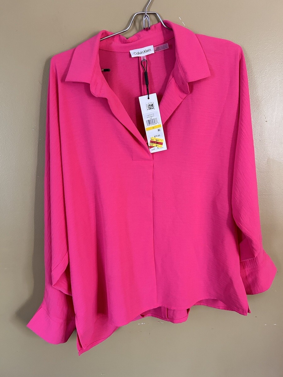CALVIN KLEIN Fuchsia Hot Pink Blouse Long Sleeve Size Medium