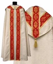 Cream/red Semi Gothic Cope with stole Vestment Capa pluvial Crema KY213KC25p