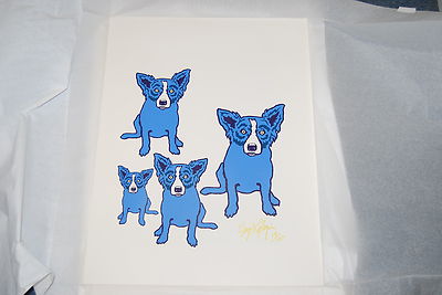 George Rodrigue Blue Dog Dogs In Space Silkscreen Print Signed