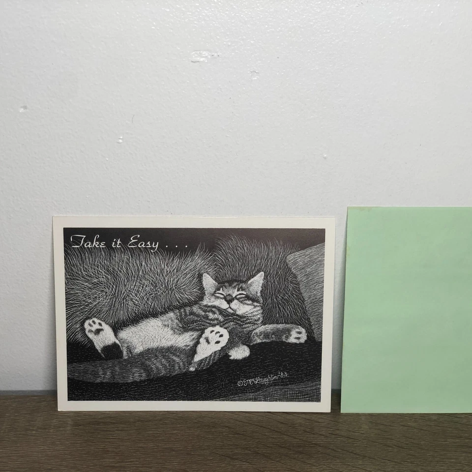 Cat Greeting Cards Get Well Soon Unused Take It Easy 1983 Vintage With Envelope - Image 4 of 4