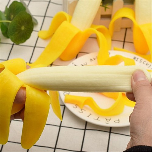 Novelty Squishy Silicone Banana Squeeze Toys Stress Reliever Tricky tools Gift - Photo 8 sur 10