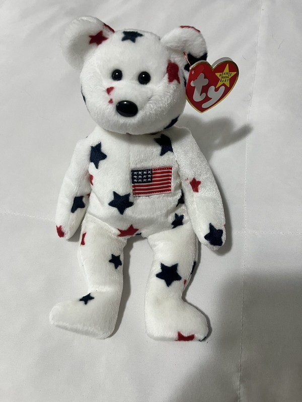 “GLORY” TY BEANIE BABY PATRIOTIC BEAR, NO ERROR, STAMP, PE PELLETS - MINT COND.