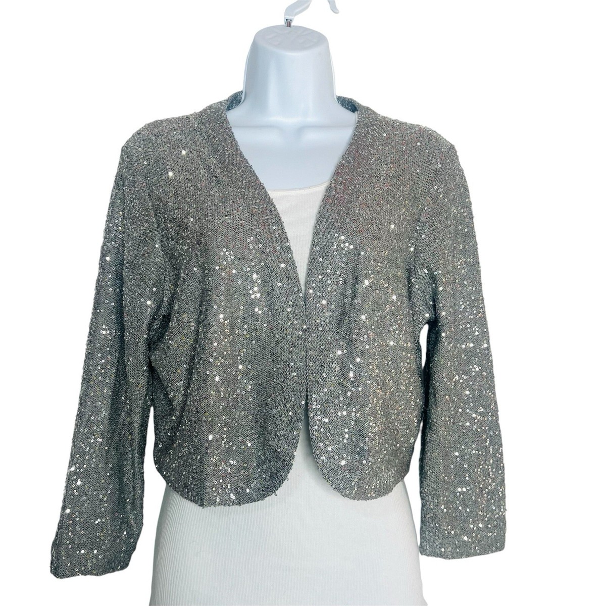Cropped Bolero Plus Size Silver Sequin Shrug Anna-Kaci Sparkly