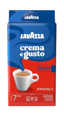 Lavazza Crema e Gusto Ground Coffee, Medium Roast, Arabica and Robusta Blend, 8.