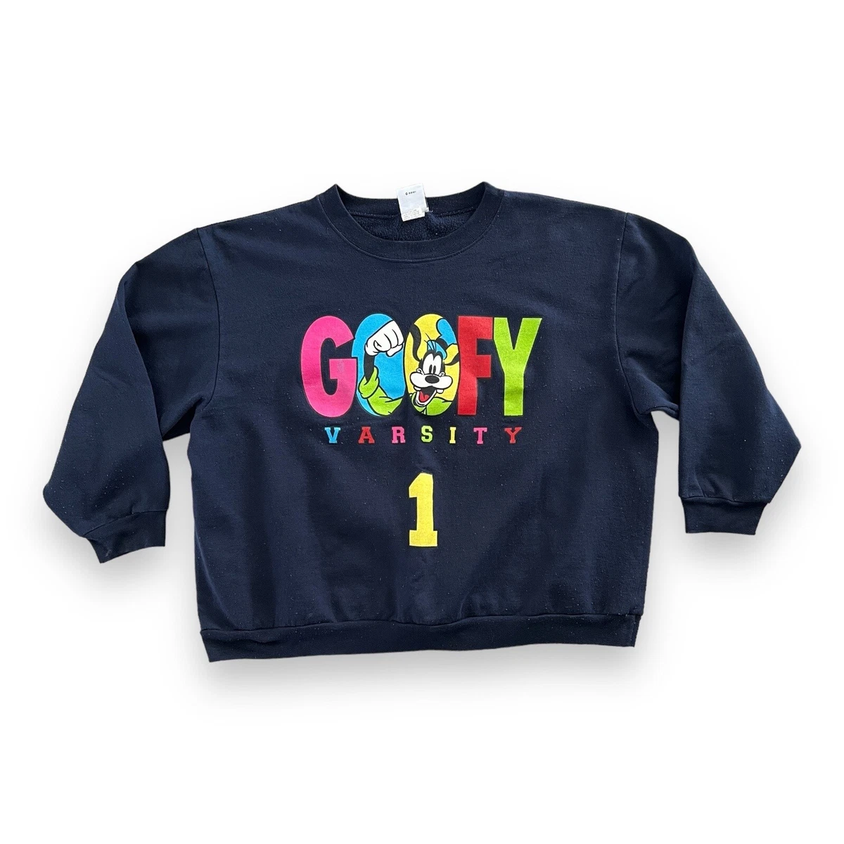 Vintage Goofy Varsity 1 Sweatshirt Mickey Co. Disney Navy Blue Size Adult XL