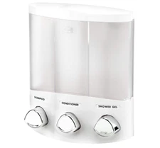 3 Chamber Shower Dispenser Shampoo Conditioner Soap Refillable Wall Mount Corner