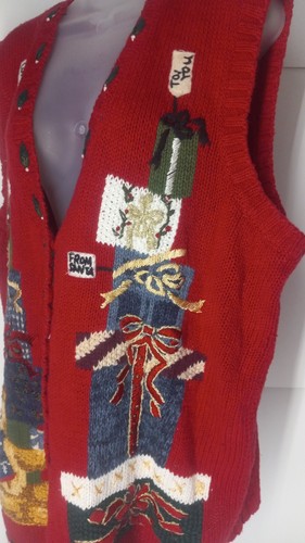 Carolina Colours Plus 22W Christmas Sweater Vest Embroidered Red Bear - Picture 5 of 7