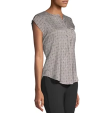 Liz Claiborne Split Crew Neck Crema Geo Satin Blouse Size XL Msrp $37.00 New