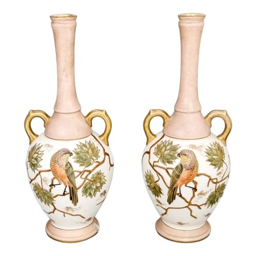 Antique 1880's German Franz Anton Mehlem, Royal Bonn blush Aesthetic vase pair - Picture 2 of 18