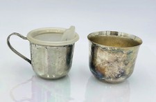 Set Of 2 Vintage Leonard Silverplate Child Baby Cup 1 with Handle  Sipping Lid