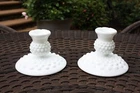 Fenton Vintage Hobnail Milk Glass 3" Candlesticks Dome Foot #3974