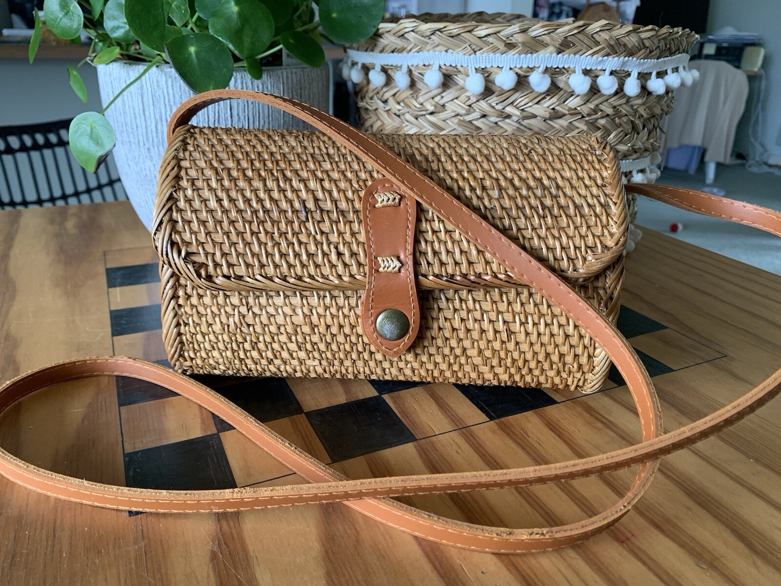 Rattan Wicker Rectangular Handbag - image 1