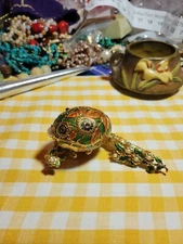 EDGAR BEREBI EGG GREEN WITH ORANGE LEAVES ON A GOLDTONE BRANCH LIMITED EDITION