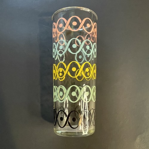 Vintage MCM Atomic Tumbler Drinking Glass 1950’s Waves Dots Tall