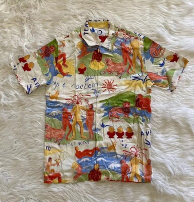 Endless Joy Far Away Places Button Up Shirt Multicolor Small