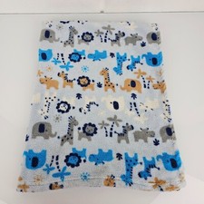 Baby gear elephant giraffe lion zebra blanket blue white tan Zoo Safari Jungle