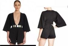NWT Aq/aq Aqaq Kella Plunge Black Playsuit Jumpsuit Romper Sz US 4 UK 8