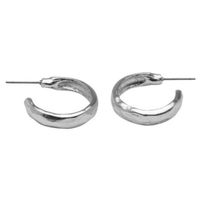 Karine Sultan Small Half Hoop Earrings in Textured Matte Silver 1''-From France