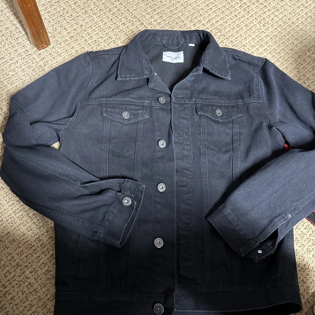 Paper Denim Cloth Mens 100% Cotton Black Jeans Jacket Motorcycle Size M