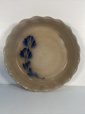 Salmon Falls Stoneware Pennsylvania Blue 10'' Pie Plate Salt Glaze Pottery 1990