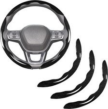 Carbon Fiber Steering Wheel Covers 3 Piece Clip on Steering Wheel Cover Blac...