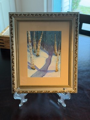 Christine Wilcox Original Watercolor Winter Birch Trees Framed Signed 1990s