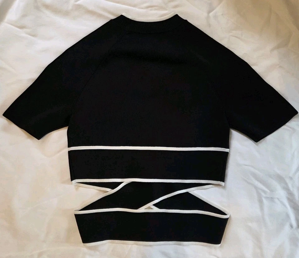 T by ALEXANDER WANG Sz XS Crisscross Crop White Piping Top RARE Foto 4 de 4
