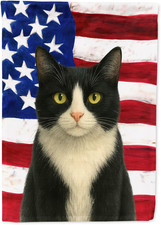 Black and White Tuxedo Cat American House Flag Large Porch Sleeve Pole Decorativ
