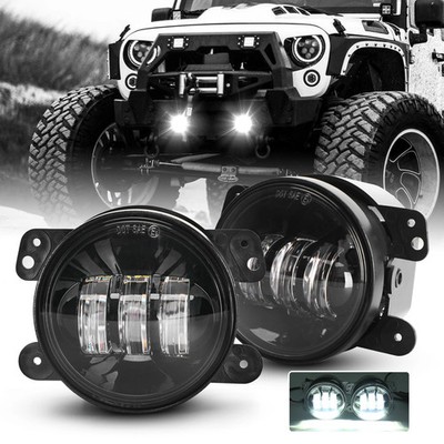 Pair 4'' inch Round LED Fog Lights Driving Lamps for Jeep Wrangler JK TJ LJ JL JT