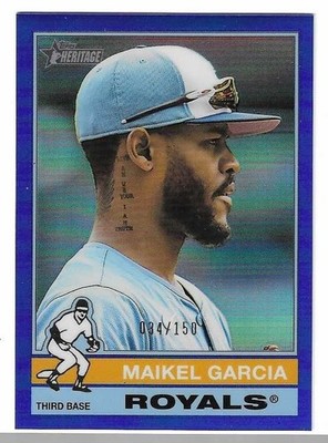 2025 Topps Heritage #680 MAIKEL GARCIA SP BLUE Refractor 034/150! Royals