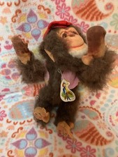 Vintage HERMAN PECKER Bendable Shelf Sitter Stuffed Mohair Monkey W/ Tag Damaged