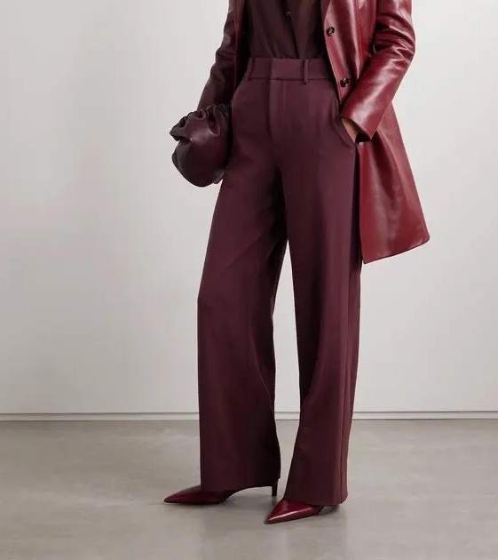 Staud Prince Twill Wide Leg Trousers Purple Maroon Dress Pants Size 8