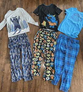 Lot 6 Blue Pajamas Boys Pants Short & Long Sleeve Size XL 16/18