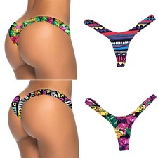 Women Brazilian Print Bikini Bottom Thong Bathing Beach Swimsuit Swimwear Summer