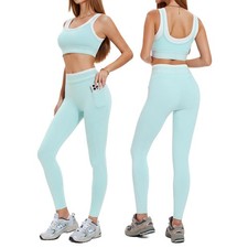Workout Sets for Women 2 Piece Seamless Sport Bra High Waist Long Leggings Gy...