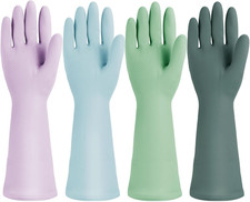 Rubber Kitchen Dishwashing Gloves, 4 Pairs Reusable Waterproof Latex Househol...