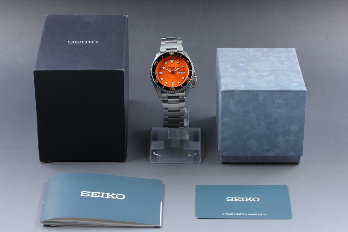 N MINT w/ BOX ] SEIKO 5 Sports 4R36-07G0 42mm Orange Day/Date AT 