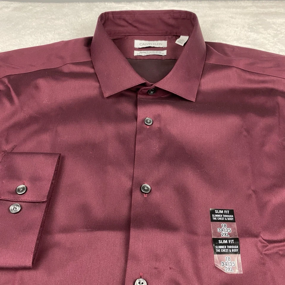 Calvin Klein Dress Shirt Mens 18-34/35 2XL Merlot Slim Fit Non Iron Stretch - Image 4 of 4