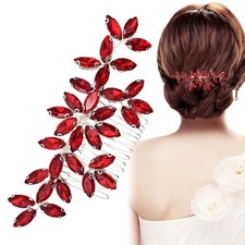 Wedding Crystal Hair Comb Elegant Bridal Wedding Hair Piece Teardrop Red