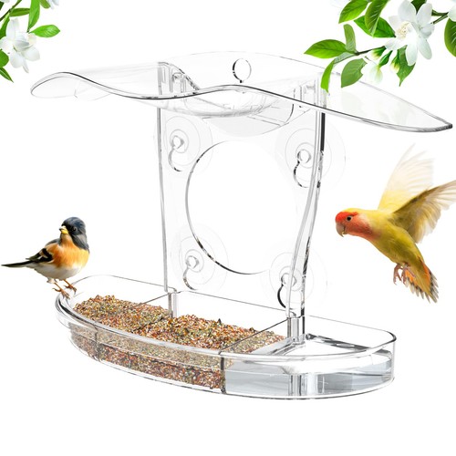 Acrylic Bird Feeder Suction to Window Mounted with Strong Suction Cups Outsid...