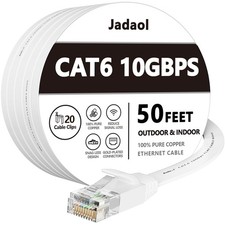 50FT Cat6 Ethernet Cable with Clips, 10Gbps Flat Network Cable, White