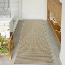 Bathroom Rugs Non Slip Washable 24"x59" Khaki Long Bath Mats Low Pile Thin Ba...