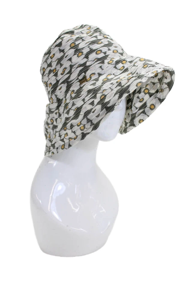 Badgley Mischka Womens Pleated Floral Wide Brim Sun Hat Bucket Hat Gray Size OS - Image 2 of 4